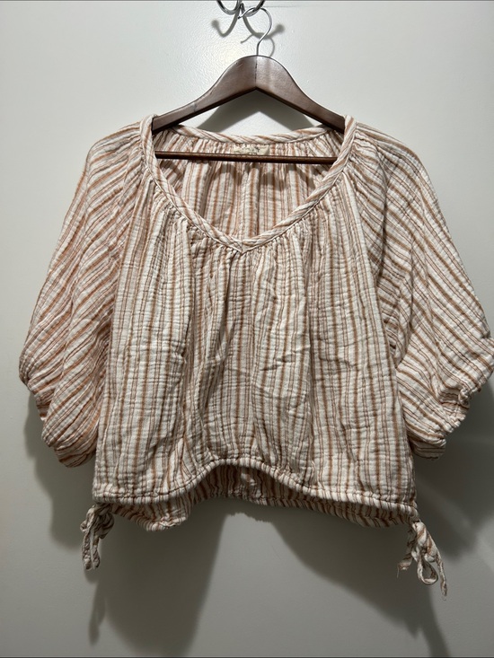 Just living The Life Tops - 100% Cotton Just Living the Life Striped Boho Cottagecore Peasant Blouse Small
